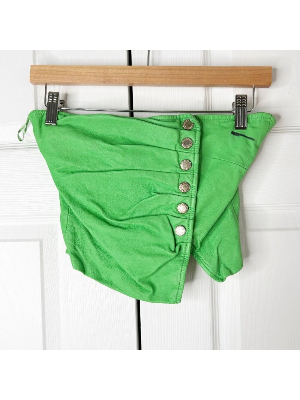 Retrofete Joelle Green Leather Strapless Bustier Crop Top Women's Size Small S
